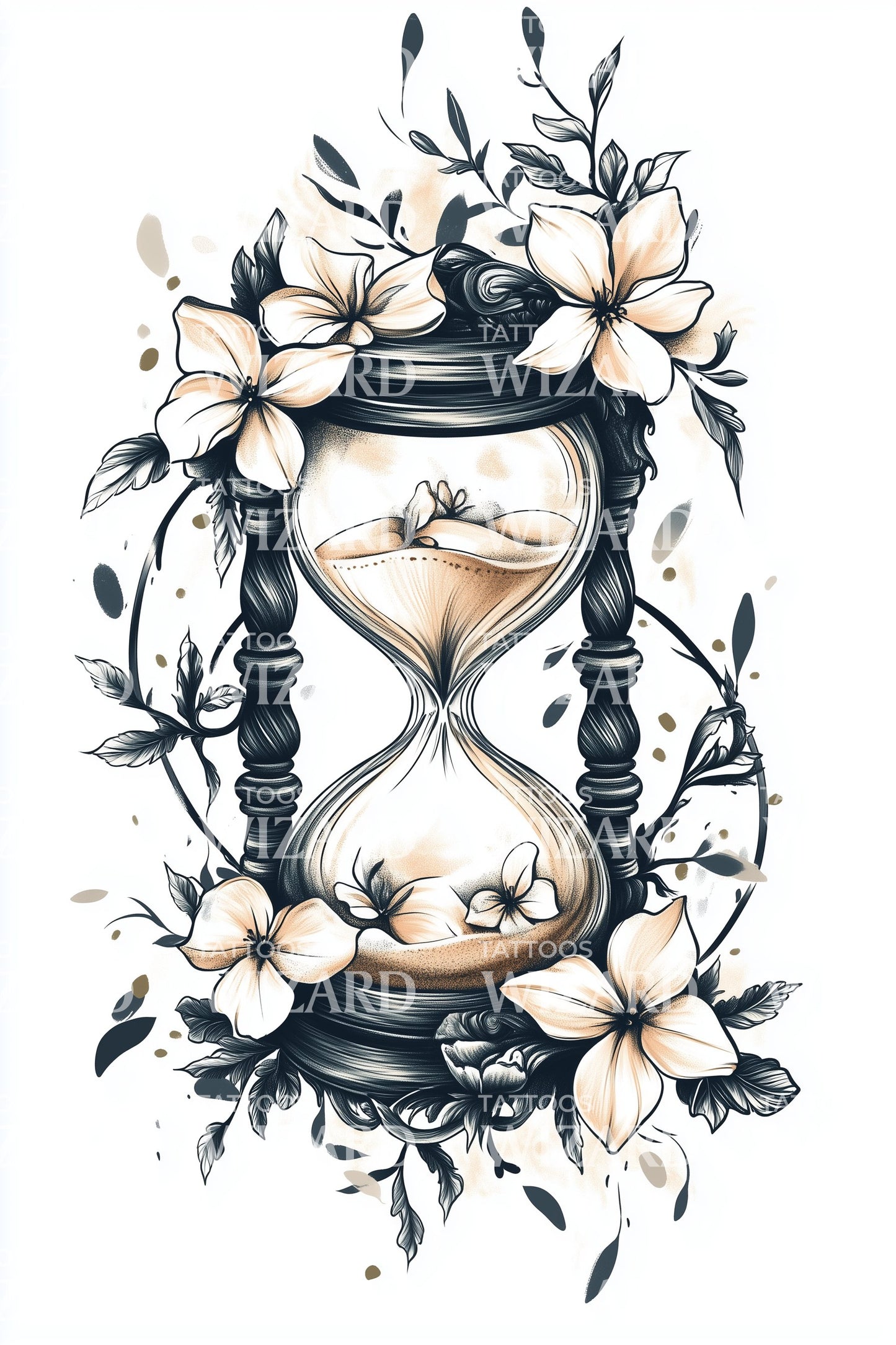 Timeless Floral Hourglass Tattoo Design