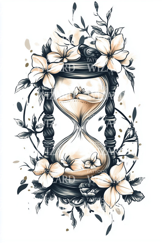 Timeless Floral Hourglass Tattoo Design
