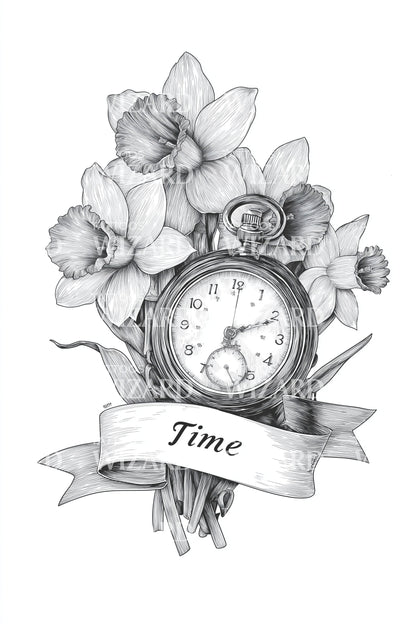 Zeitmesser Narzissenstrauß Tattoo Illustration