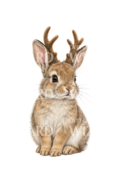 Realistisk tatoveringsidé av en liten gevirkanin, en jackalope