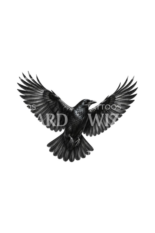 Tiny Crow with Wings Spread Micro Tattoo Idea