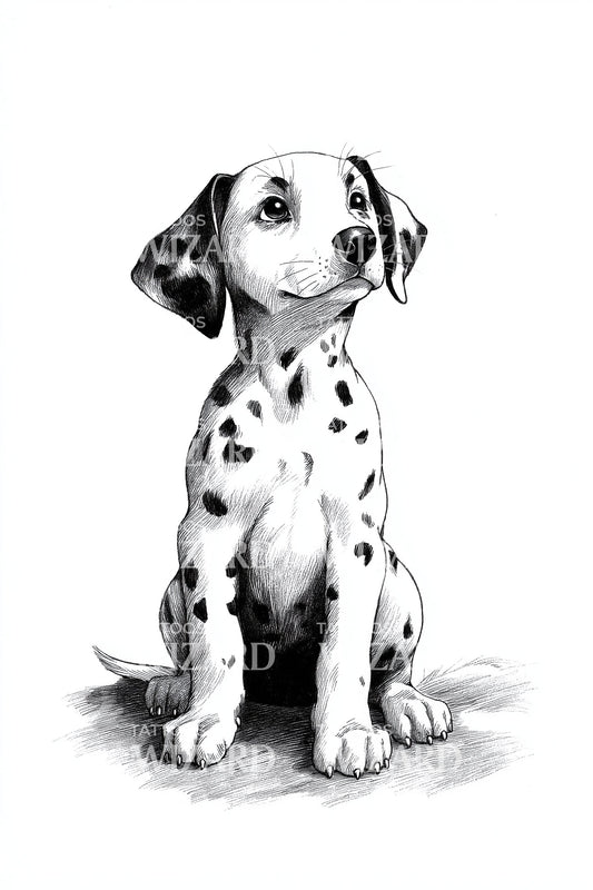 Tiny Dalmatian Pup Tattoo Illustration