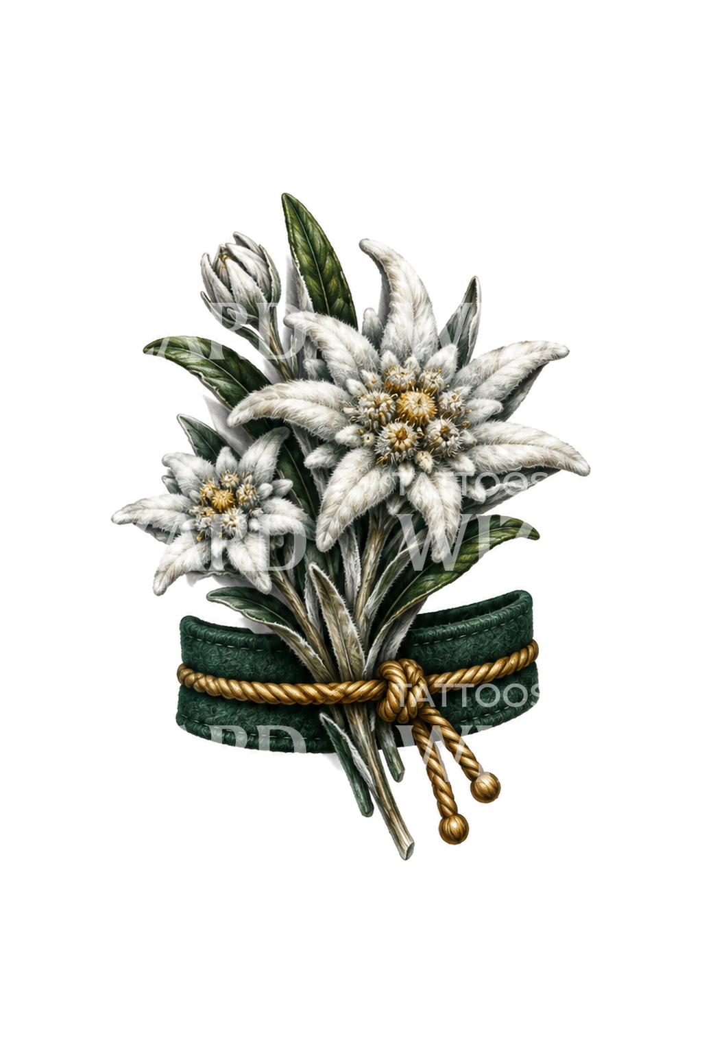 Tiny Edelweiss on Alpine Hat Band Realism Tattoo