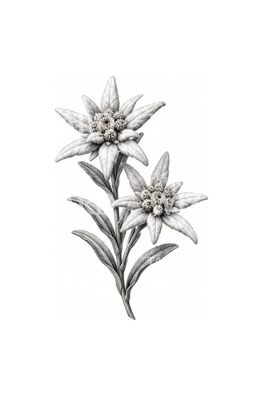 Kleine edelweiss-tak tattoo in microrealisme