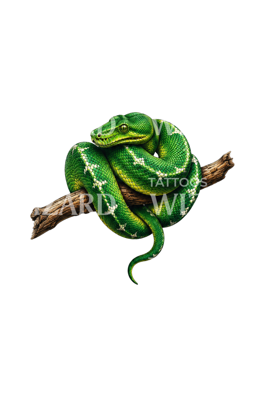 Tiny Emerald Tree Boa on Branch Realism Tattoo