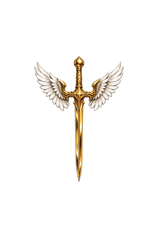Tiny Golden St Michael Winged Sword Tattoo