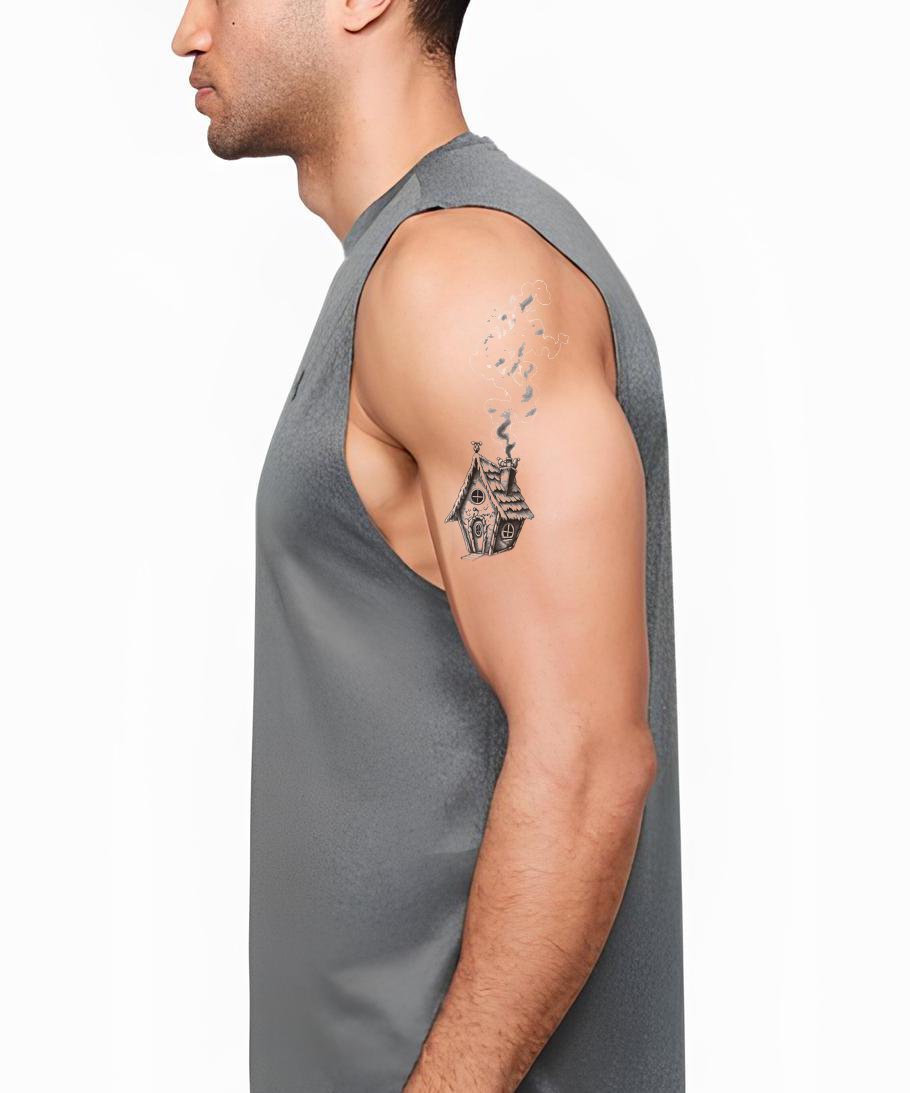 Tiny Smoking Chimney House Tattoo Illustration