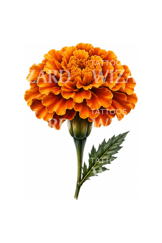 Kleine oranje goudsbloemtattoo in microrealisme