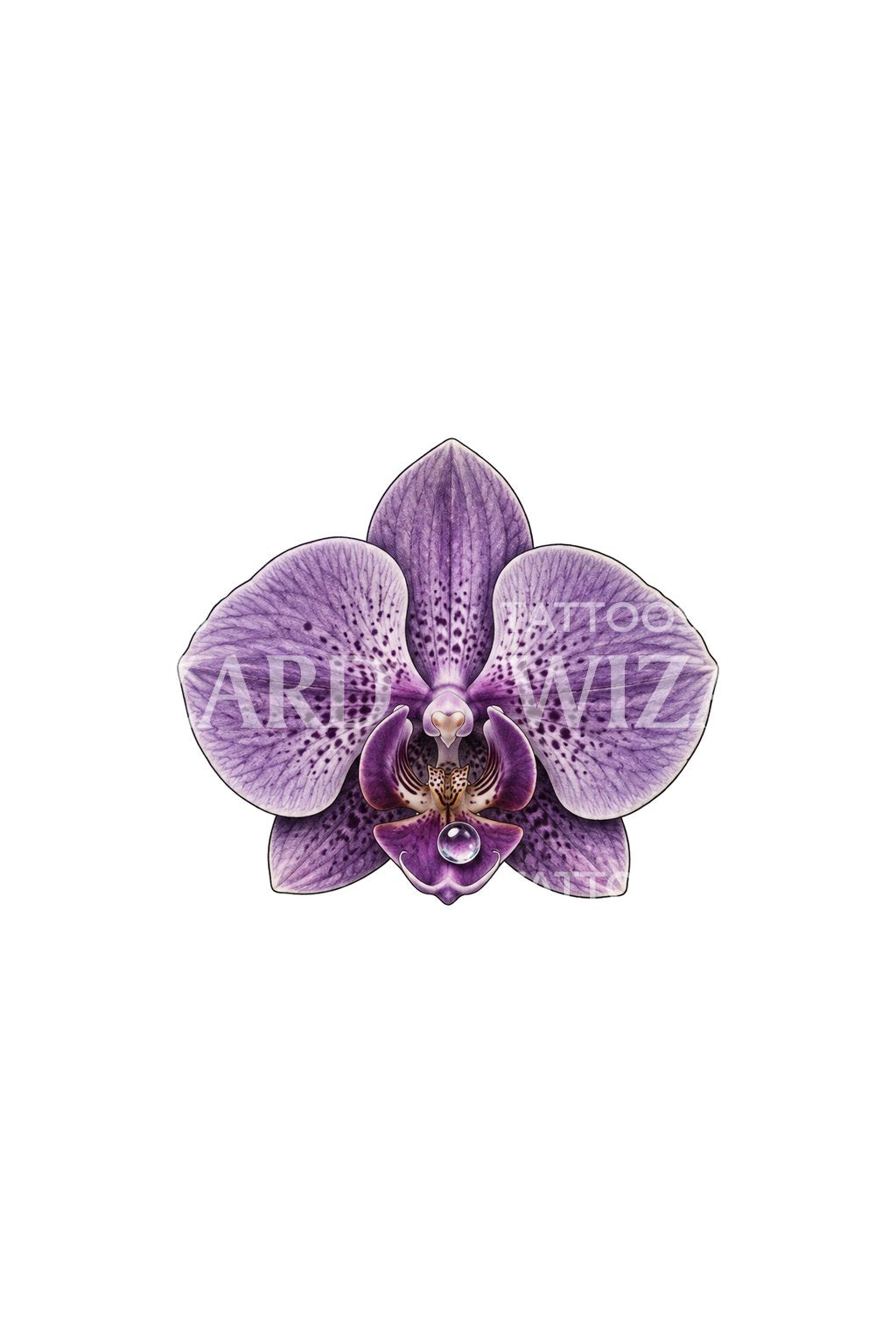 Kleine lila Orchidee mit Tautropfen, Tattoo-Idee