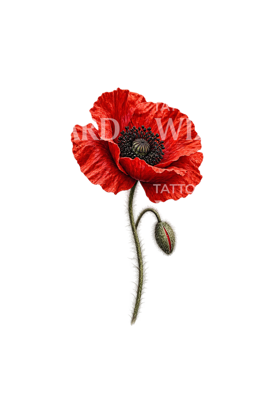 Tiny Realistic Red Poppy Tattoo Idea
