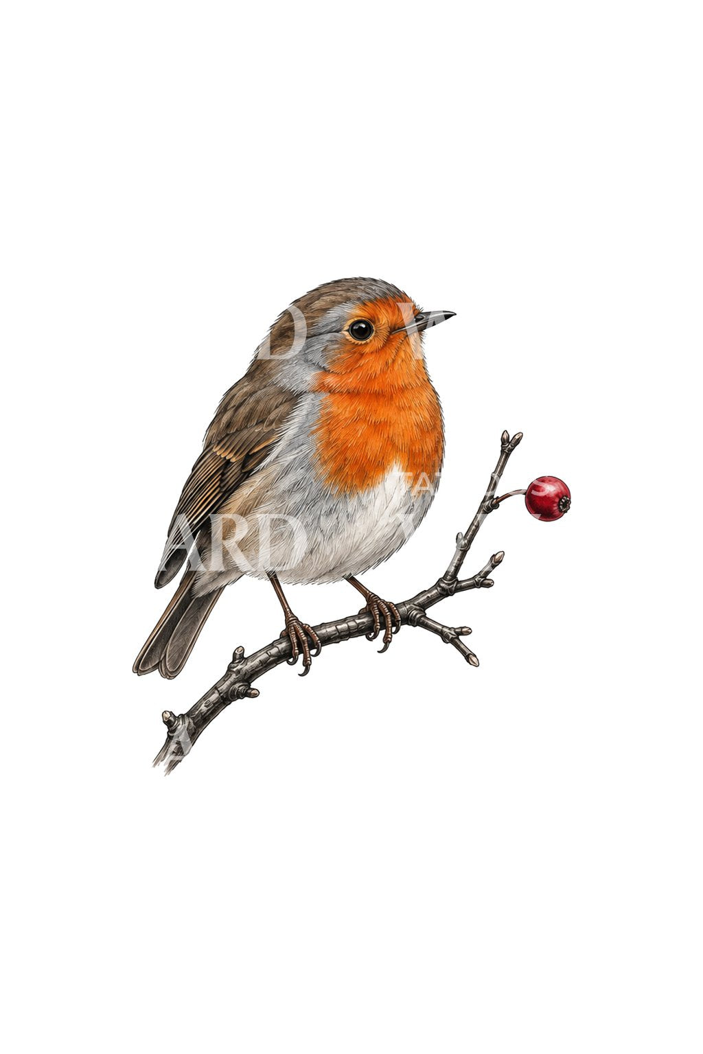 Tiny Robin on Berry Twig Tattoo Idea