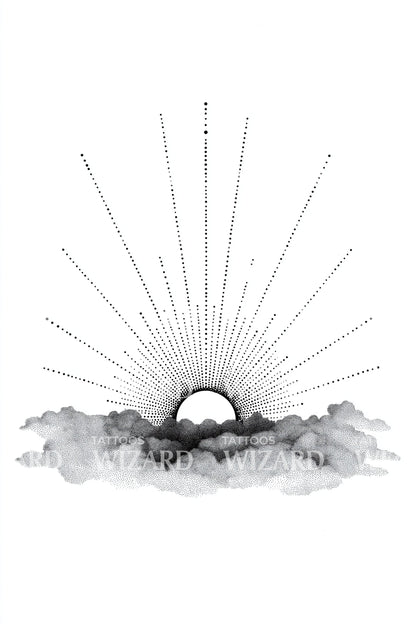 Tiny Sun over Clouds Tattoo Idea