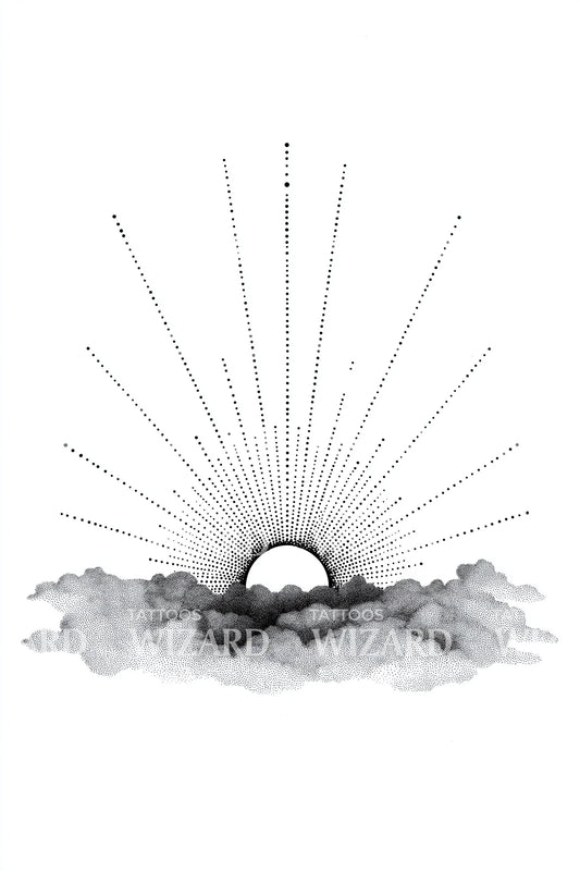 Tiny Sun over Clouds Tattoo Idea