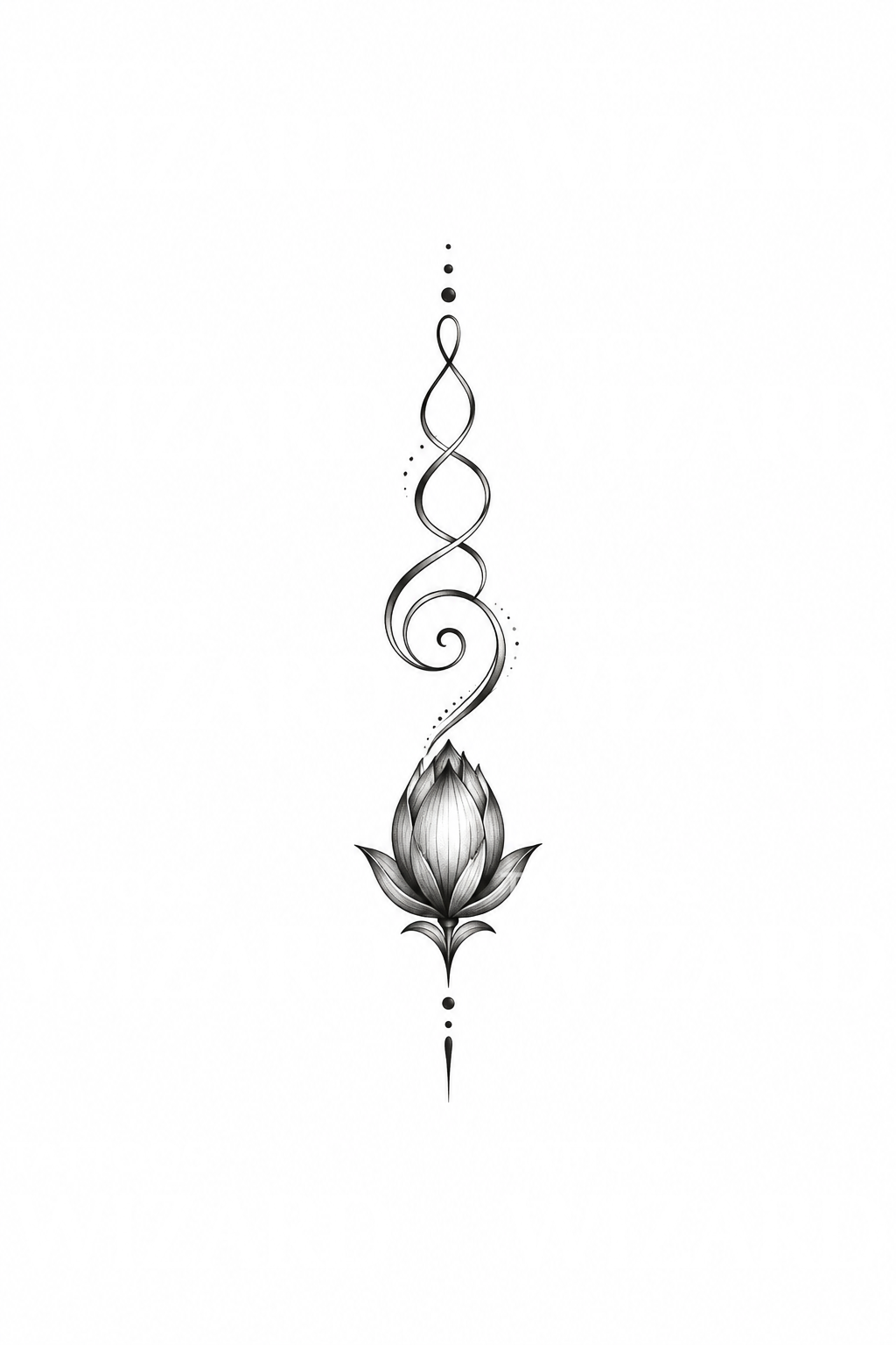 Tiny Unalome and Lotus Bud Tattoo Idea