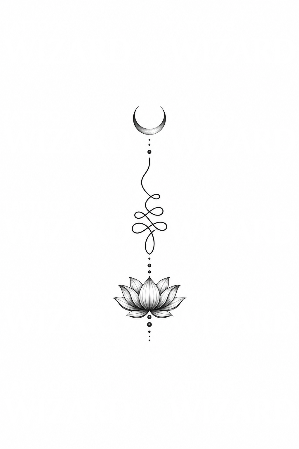 Tiny Unalome with Lotus and Crescent Moon Tattoo