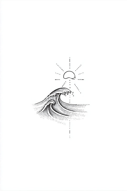 Tiny Wave and Sun Tattoo Design