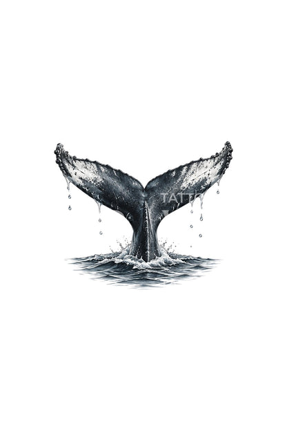 Tiny Whale Tail Dripping Micro Tattoo Idea