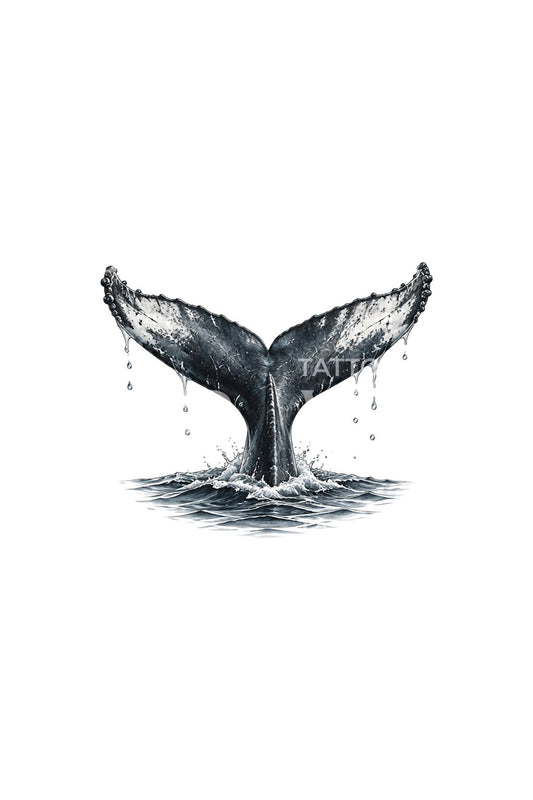 Tiny Whale Tail Dripping Micro Tattoo Idea
