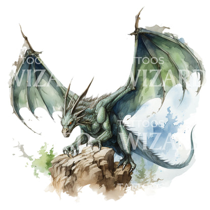 Watercolor Dragon Tattoo Design