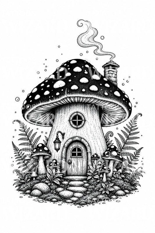 毒蘑菇小屋纹身设计