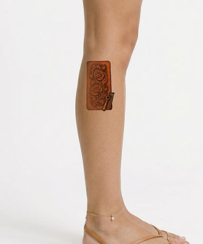 Tooled Leather Rose Panel Tattoo Design