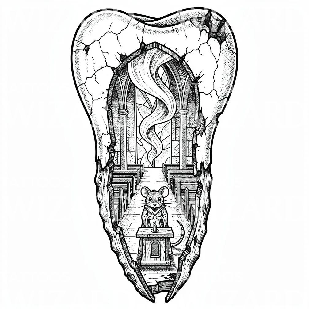 Tattoo-illustration med kapell i tand