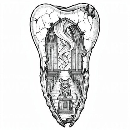 Tattoo-illustration med kapell i tand