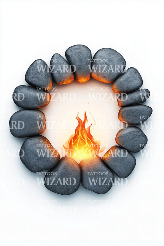 Top View Firepit Tattoo Design