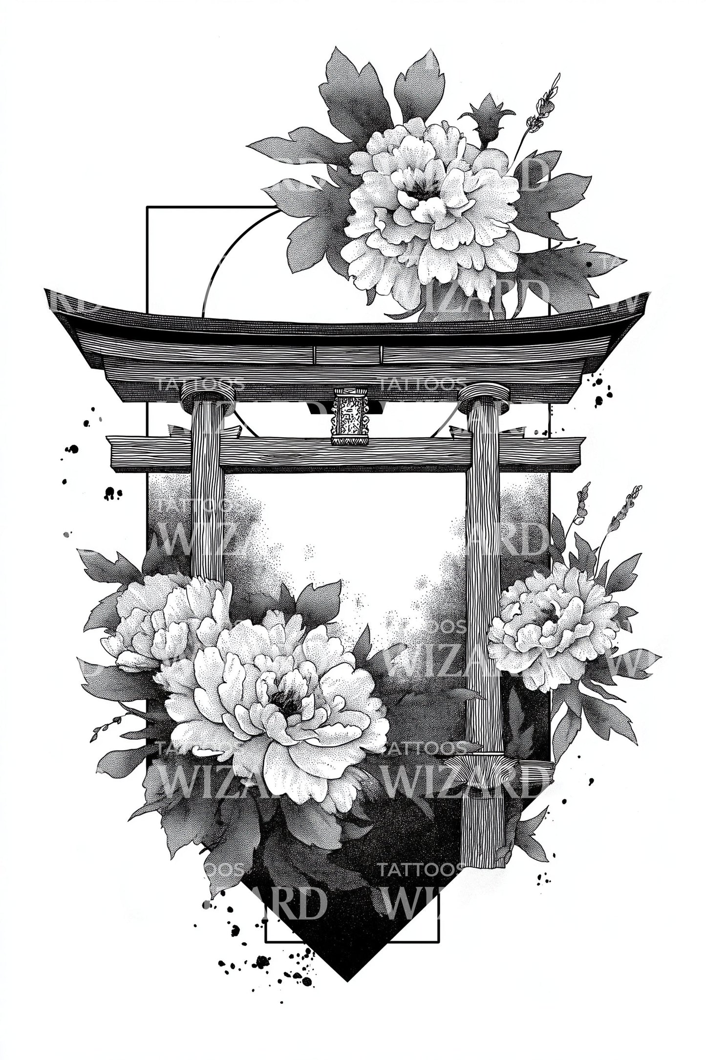 Torii Chrysanthemum Gate Tattoo Design