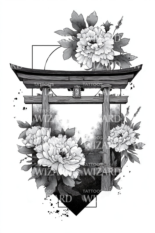Torii Chrysanthemum Gate Tattoo Design