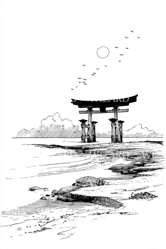 Torii Gate Landscape Tattoo Design