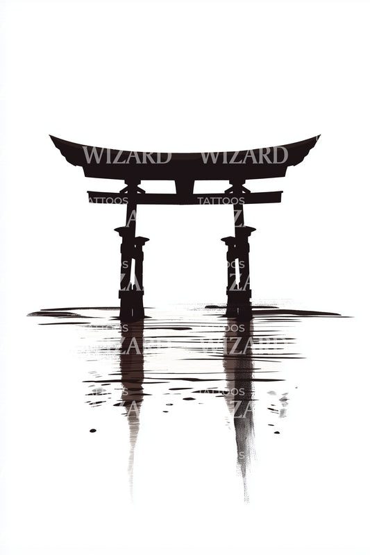 Torii Gate Reflection Tattoo Design