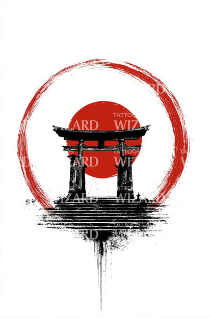 鸟居日落日本纹身设计