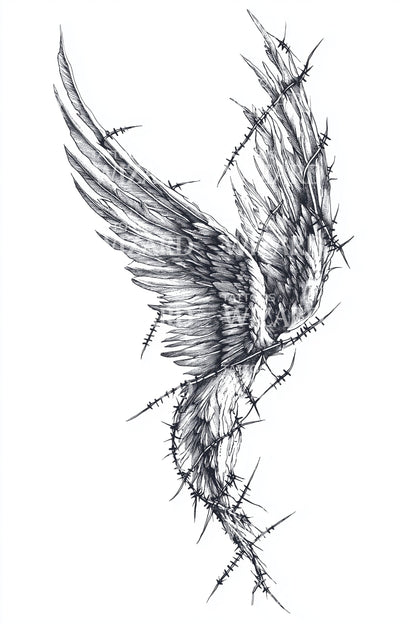 Torn Wing Sketch Tattoo Design