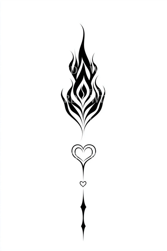 Design de Tatuagem Coração de Chama Totêmica