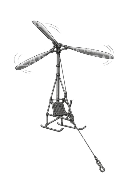 Towed Rotor Kite Glider Tattoo Design