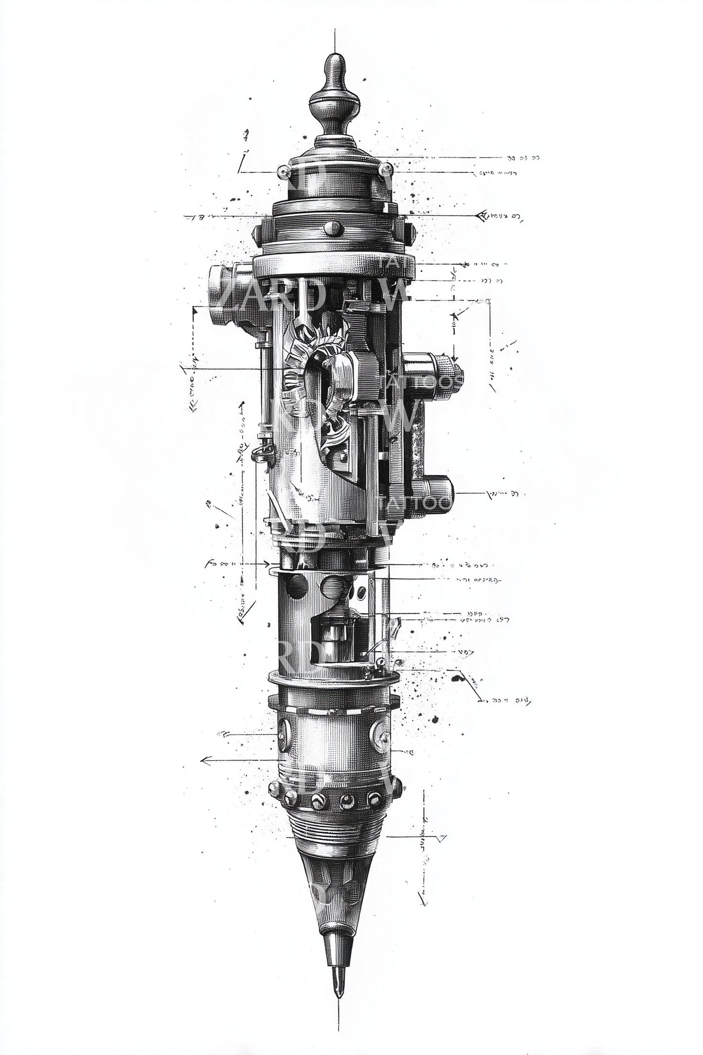 Tower Gear Blossom Tattoo Illustration