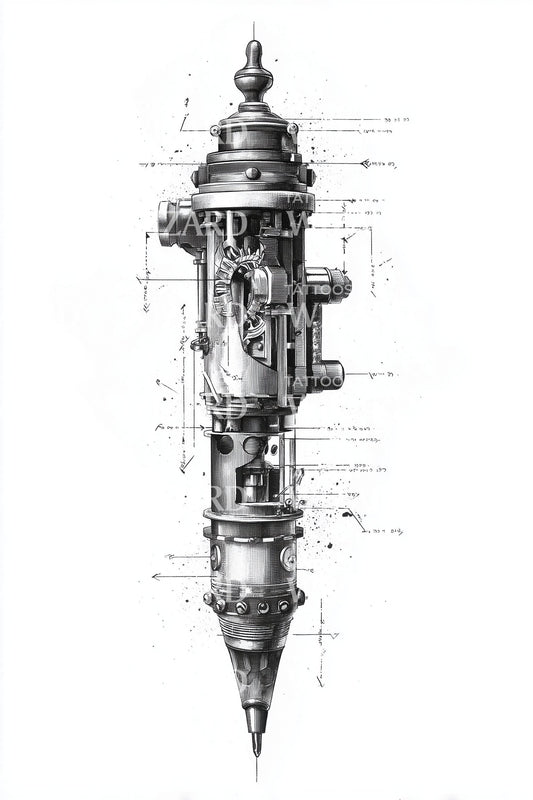 Tower Gear Blossom Tattoo Illustration