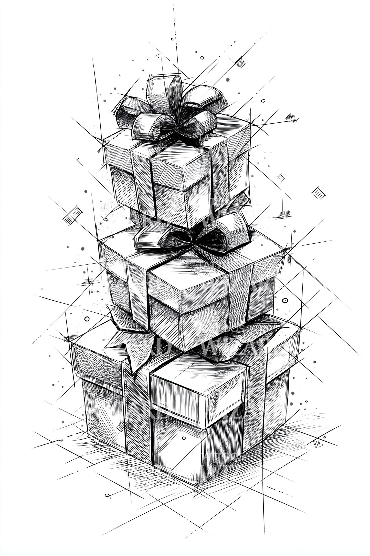 Tower of Wrapped Presents Tattoo Illustration