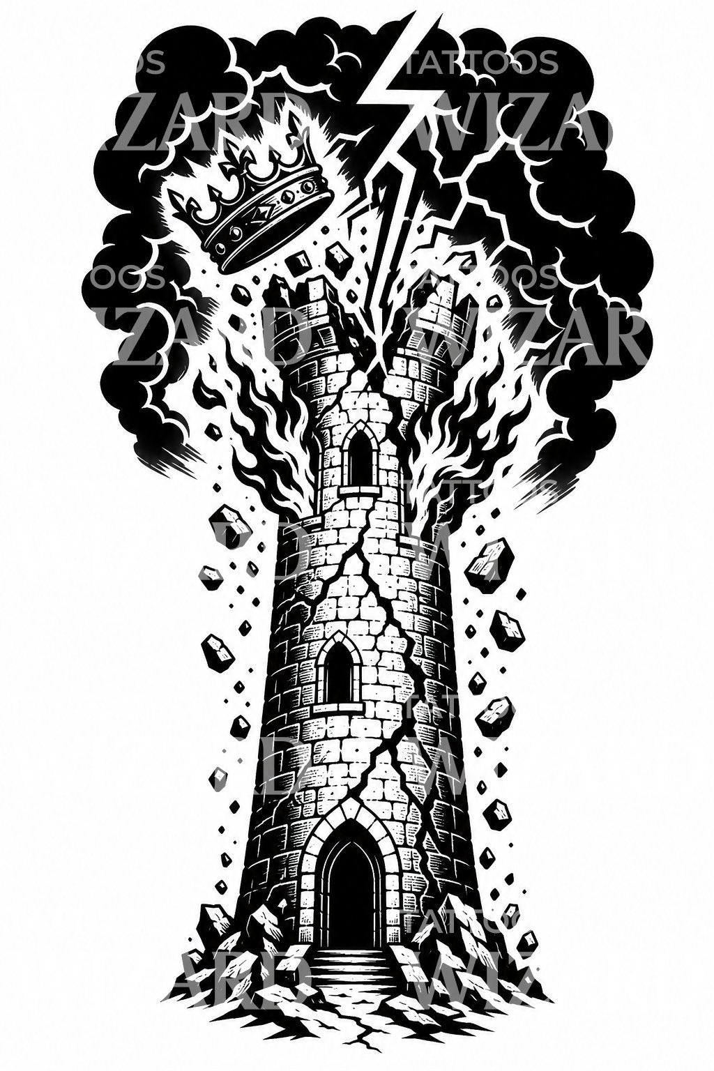 Tower Tarot Lightning Strike Tattoo Design