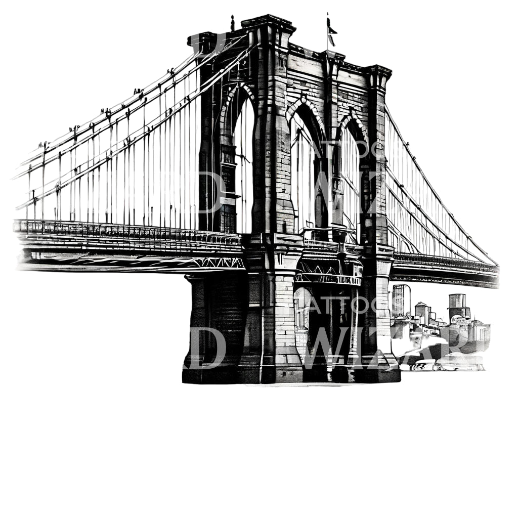 Blackwork Brooklyn Bridge Tattoo Design