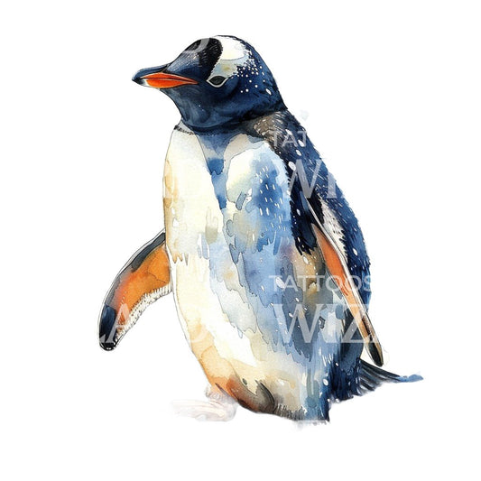 Watercolor Penguin Tattoo Design