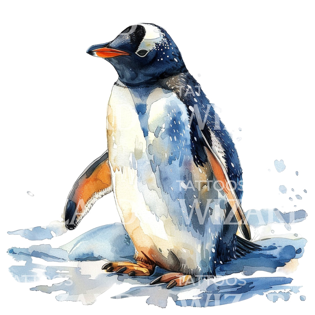 Conception de tatouage de pingouin aquarelle