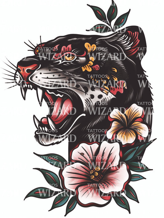 Traditional Black Panther Tattoo Design