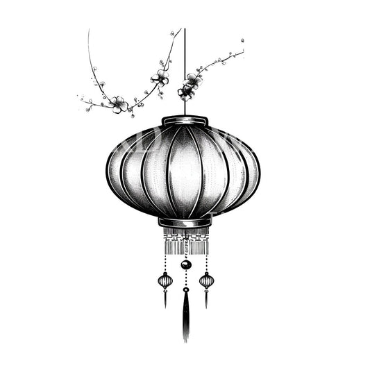 Traditional Chinese Lantern with Floral Accent Tattoo Design