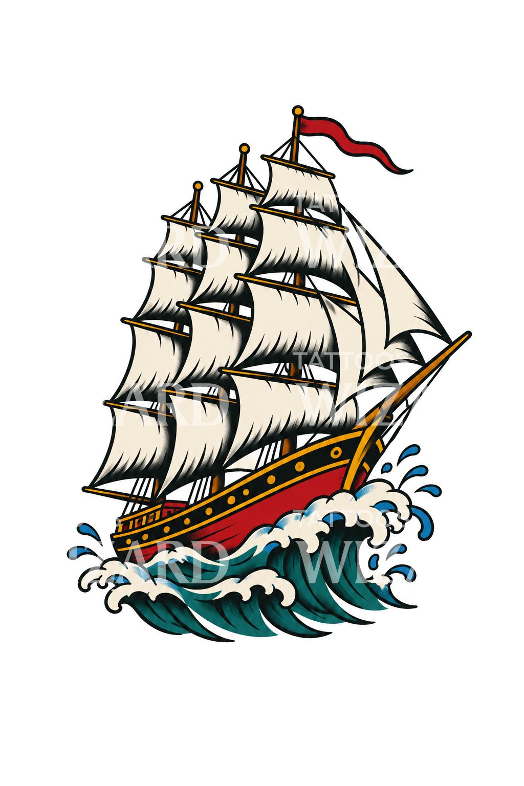 Traditional Clipper Ship Tattoo Idea