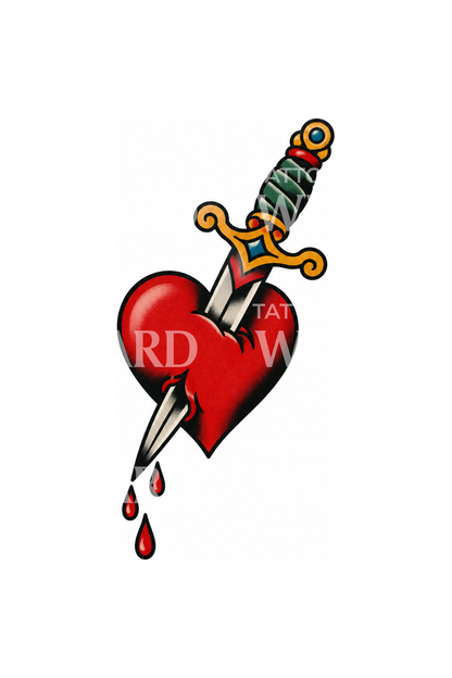 Tatuaggio flash tradizionale con pugnale nel cuore