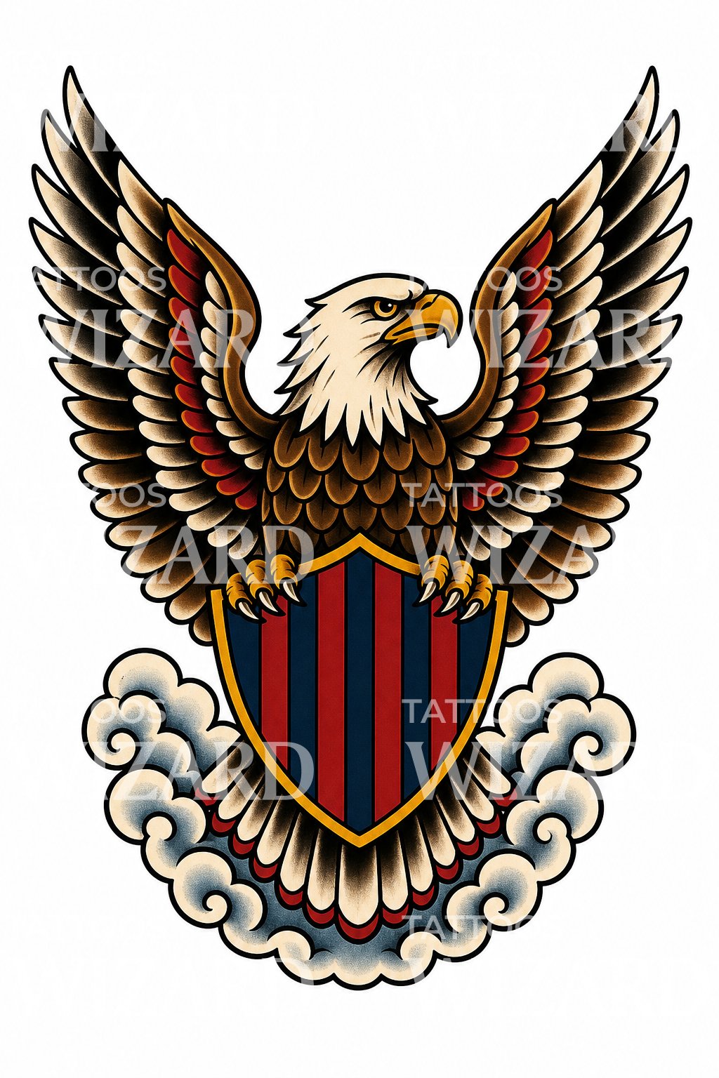 Traditional Eagle and Shield Tattoo Design