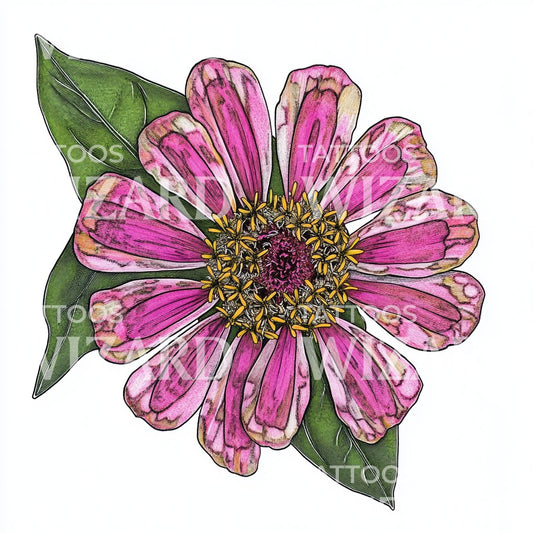 Traditional Pink Zinnia Flower Tattoo Design