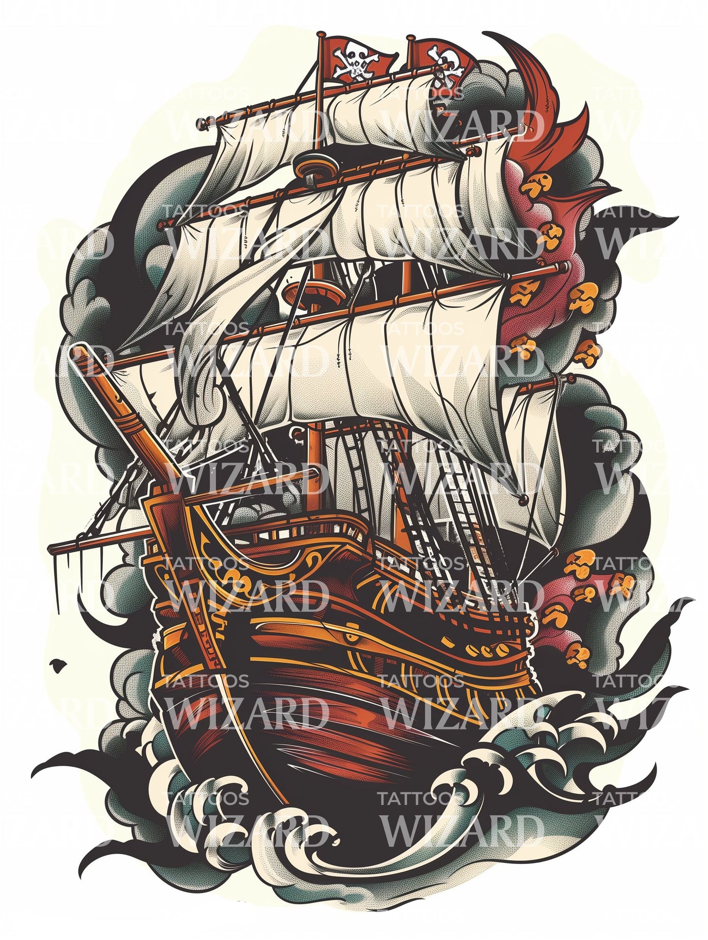 Traditional Pirate Ship Tattoo Idea